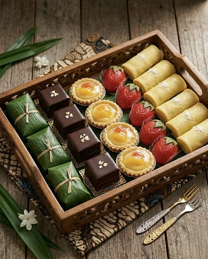 Visual pilihan kue dan jajanan untuk acara yang disediakan pemilik