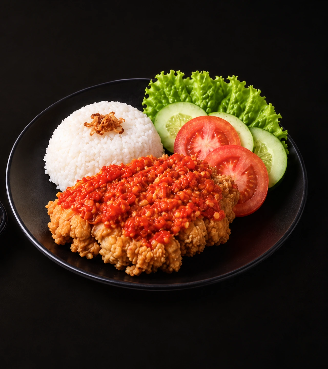 Ayam Geprek AMI ditampilkan sebagai satu sajian atau gelas, dari visual menu pemilik yang dirapikan dengan AI